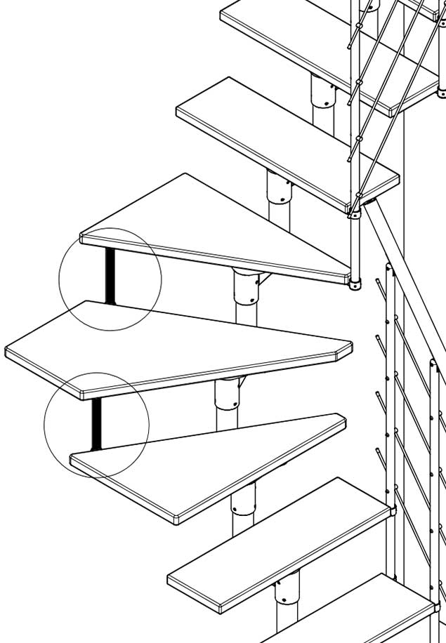 Tread connector kit for BOSTON quarter turn staircase Black, RAL 9005