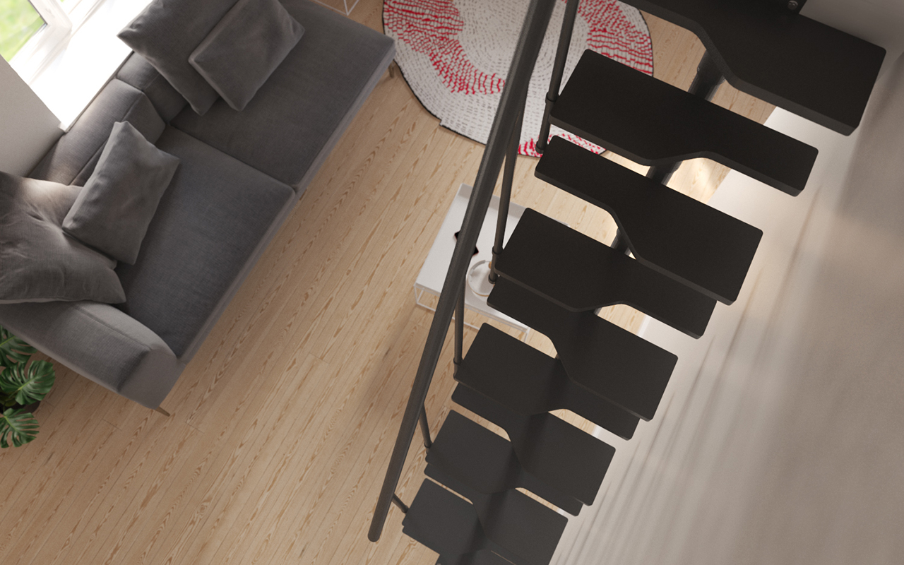 Anthraicite Space-Saving stair with paddle treads in teen room 