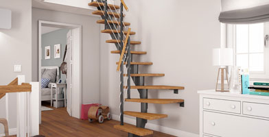 Un escalier modulaire au design épuré et personnalisable, idéal pour les intérieurs adaptables.